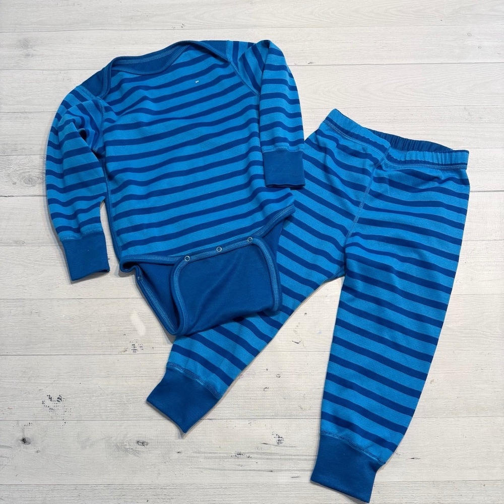 Patagonia toddler kids blue baselayer set long sleeve bodysuit and pants 2T